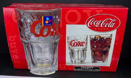 32133-4 € 3,50 per glas coca cola glas cc  flesje 1x als set 2 stuks in doos  € 7,00